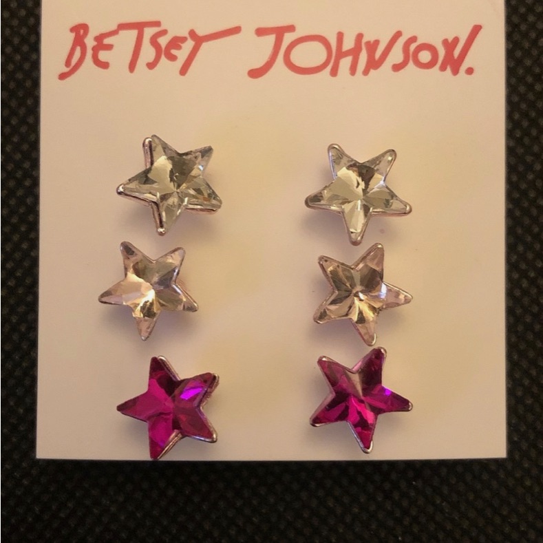 Betsey Johnson Silver And Pink Star Earrings 32$